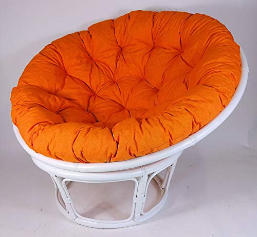 Rattan Papasansessel,Papasan Durchmesser 110 cm, Fb. weiß lackiert, Polster Uni Living 190 Orange