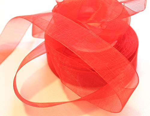 CaPiSo 45m Organza 50mm Breite 5cm Organzaband Schleifenband Geschenkband Organza (Rot, 45m)