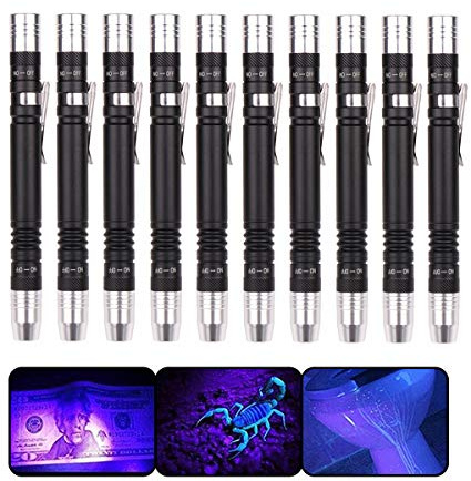 POCKETMAN Mini Taschenlampe LED 395nm UV Taschenlampe Violett Weiß 2 in 1 Lichtquelle mit beleuchtetem Clip Mini Pen Flashlight (10 Stück)