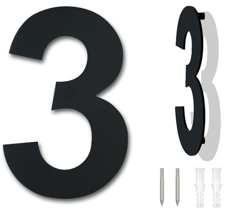 Black Brushed Modern House Number -4 Inch 102mm Height, Made of Solid 304 Stainless Steel, Floating Appearance and Easy to Install (Number 3 Three)