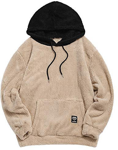 ZAFUL Herren Hoodie Plüsch Pullover mit Kängurutasche, Fuzzy Plüsch Teddy Kapuzenpullover für Herbst Winter