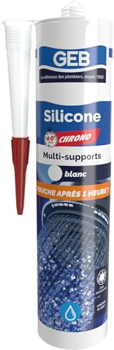 Mastic silicone acétique - 280 ml - Blanc - 60min Chrono - Geb