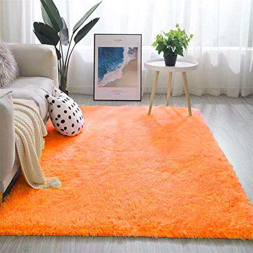 Geling Moderner kuscheliger, weicher, Flauschiger Teppich - Hochflor Teppich wohnzimmerteppich Langflor - Läufer für Wohnzimmer, Flur, Schlafzimmer,Orange,140 * 200cm