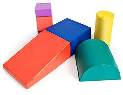GOPLUS 6 Pcs Parcours Motricité Bébé, Module Motricité Bébé en Mousse, Jouets Éducatifs avec Housse en PU et Remplissage en EPE, Enfants d'Âge Préscolaire
