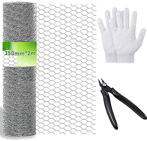 La Llareta kaninchendraht, 350mm x 2m Kaninchendraht Engmaschig, Sechseckig Verzinkt Hühnerzaun, mit Minizange Und Handschuhen, für DIY Bastelprojekte Oder Garten Metallnetze Und Kaninchenzäune