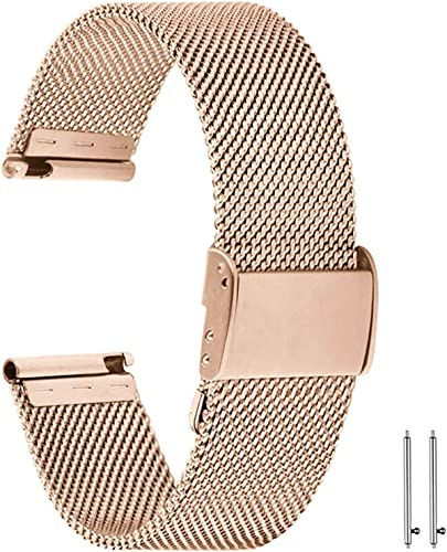 Aliwisdom bracelet de Montre 18mm pour Montre connectée, Smartwatch universelle Métal Acier Maille Bracelets de rechange de à libération Rapide pour Homme Femme (Or Rose, 18mm)