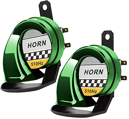 2 Stück Air Hupe 12v 300DB, Auto Signalhorn Extrem Laut, Autohupe Fanfare Druckluft, Schneckenlufthorn für Lkw Motorrad, Horns für Trucks Roller Boot Motorcycle Electric Car Hupe (Grün)