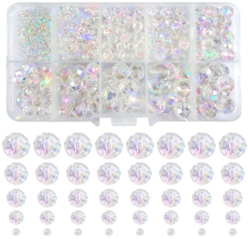 TOAOB 1000pcs AB Color Glass Beads Faceted Spacer Beads 2mm to 10mm | Assorted Size, Jewelry Making, DIY Craft Project, Bracelet Necklace Phone Lanyard, Decorations
