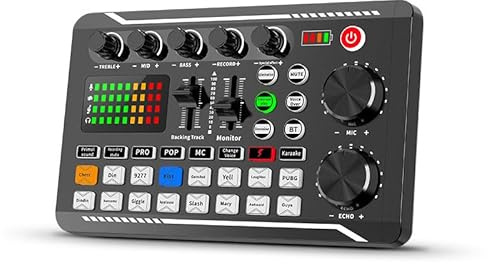 F998 Professioneller Audio-Mixer, Soundboard-Konsolensystem, Live-Soundkarte, USB-Audio-Interface, 5-V-1A-Rauschunterdrückungs-Sound-Mixer mit Personalisierter Elektronischer Abstimmung, für Podcast-A