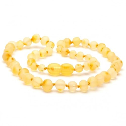 Amber Seven Premium Bernsteinkette | Rohbernsteinkette | 13 Farben | 3 Größen | Höchste Qualität | Baltischer Bernstein | Choker Halskette | Bernsteinschmuck (45 cm, Raw Lemon)