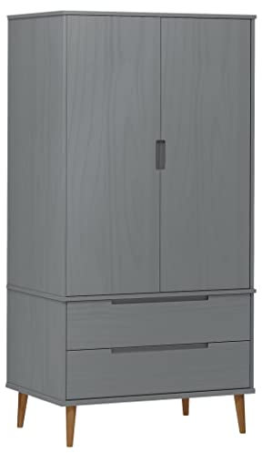 vidaXL Kleiderschrank Garderobenschrank Hochschrank Schrank Schlafzimmerschrank Holzschrank Schubladen Grau 90x55x175cm Massivholz Kiefer