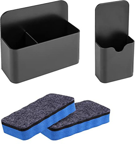 olyee Magnetischer Stiftehalter, 2 Stück Stifthalter Magnetisch mit 2 Stück Whiteboard Schwamm Magnetisch Markerhalterung Zubehör für Schule, Büro, Whiteboard, Kühlschrank, Schließfach (Schwarz)
