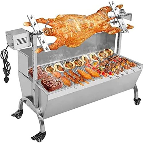 Kit De Parrilla De Asador Eléctrico Automático para Barbacoa, Kit De Motor Universal para Acampar Al Aire Libre, Asador De Asador, Parrilla Grande De Acero Inoxidable para Asador De Cordero con Pa