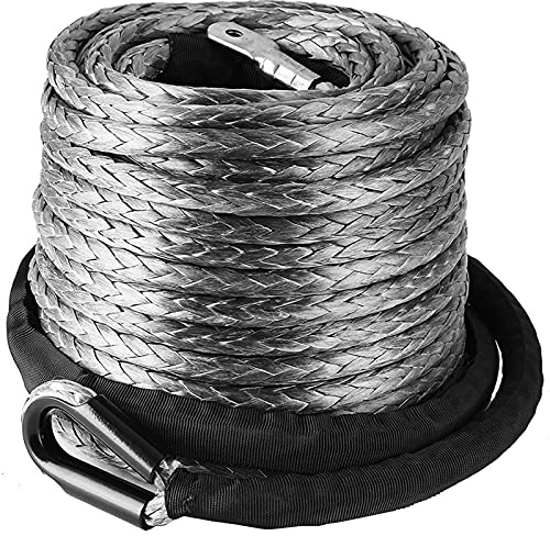BEKORE Electric Chain Hoist 9.5MM 28M Synthetic Winch Rope 3/8 Inch X 92 Feet 20500LBS Recovery With Thimble Sleeve Line Winch Cable Rope Electric Hoist Scaffold