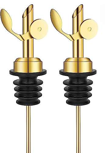 Bodhi2000 Tapón de botella de vinagre con cierre automático, dispensador de aceite de oliva, boquilla sellada, herramientas de cocina doradas, 2 unidades