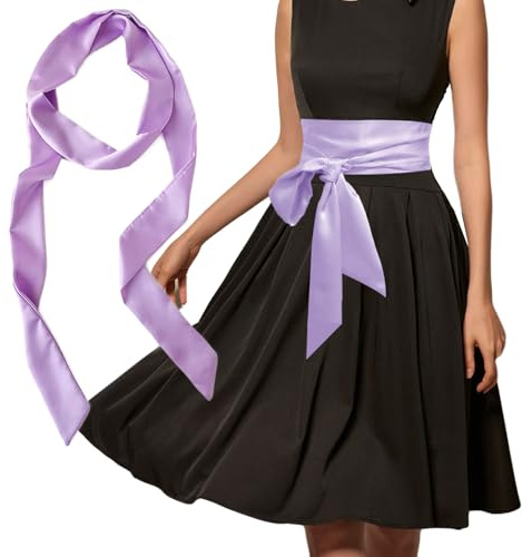 AWOCAN Cintura da donna per abito da sposa, damigella d'onore, in raso, per festa di nozze, fascia lunga, cintura in vita da sposa, doppio lato, Viola, taglia unica