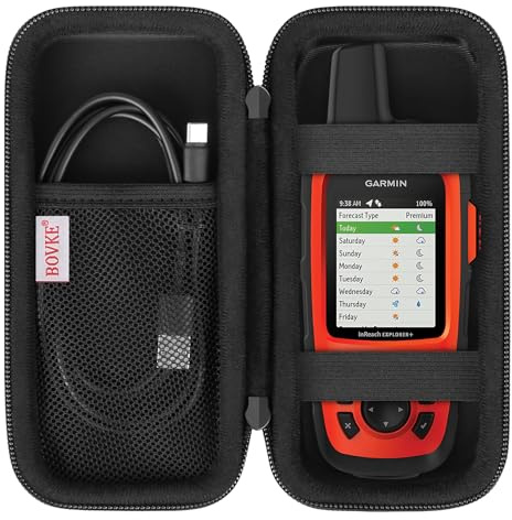 BOVKE Tragetasche für Garmin GPSMAP 64sx/66i/67/67i/66sr/66s/65s, Garmin inReach Explorer+ Hiking Handheld GPS und Satelliten Kommunikator, Netztasche passend USB Kabel und Zubehör, Schwarz+Schwarz