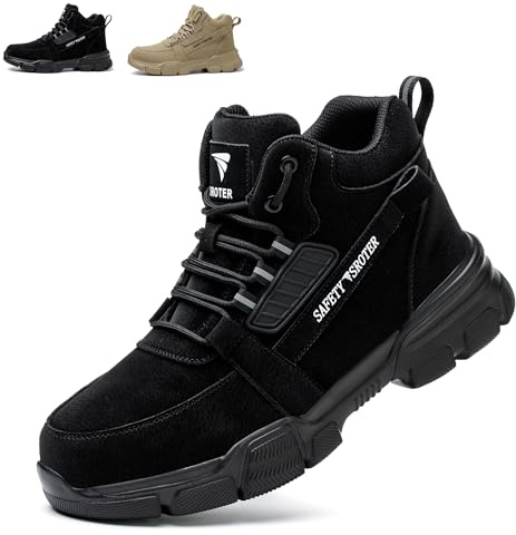 SROTER Steel Toe Cap Boots Men Women Work Boots Waterproof Safety Trainers Lightweight Safety Shoes Non-Slip, Black, 14 UK
