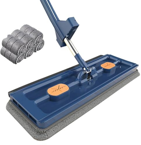 Trapeador plano grande, nuevo trapeador de microfibra 2024, trapeador de polvo giratorio 360 con raspador de deshidratación, trapeador plano grande de mango largo de acero inoxidable ajustable de 54c