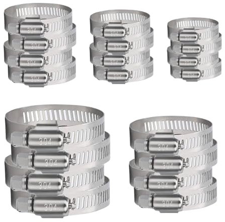 Schlauchschellen Set 6-51mm, 20 Stück Schlauchklemmen Einstellbare 304 Edelstahl Schellen, Rohrschelle Sortiment für Garten Waschmaschine Pool - 5 Größe