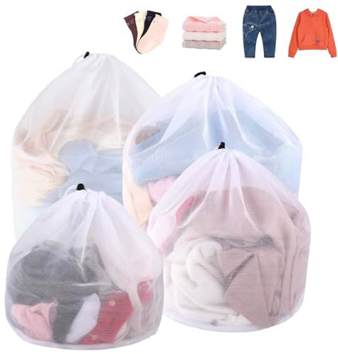 Wäschenetz für Waschmaschine, 4 Stücke Wäschebeutel mit Kordelzug, Wäschesäcke Feinmaschig Wäschetaschen für Babywäsche BH Unterwäsche (4 Größen)