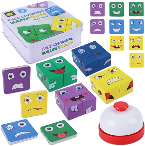 RNHDLY 3D Puzzle Face-Changing, Face Change Spiel, 3D Face Changing Jigsaw Puzzle mit Snatch Bell, Ausdruck Holzpuzzle für 1-4 Personen Gleichzeitig zu Spielen