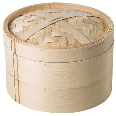 Jarsense Bamboo Steamer 13CM, Two-Tier Food Steamer Basket/Dim Sum Steamer, Includes Bamboo Lid and 2 x Bamboo Baskets, Great for Asian Cooking, Buns, Dumplings, Vegetables, Fish
