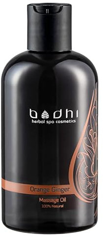 Bodhi® Massageöl Orange und Ingwer 250 ml - mit ätherischen Ölen, für muskelentspannung wärmend, mit Kokos- und Reisöl, Vegan & 100% natürlich
