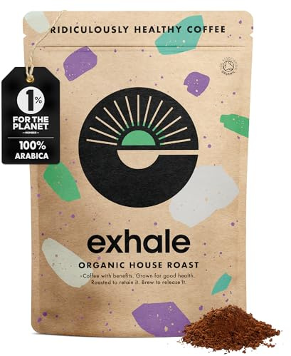 EXHALE FINE Organic Ground Coffee - Mycotoxin Free, Mould Free & Polyphenol Rich - For Cafetiere, Filter or AeroPress (Medium Roast, 225g)