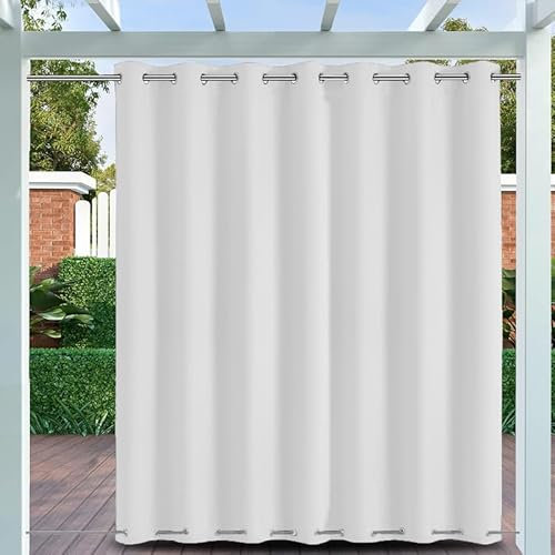 Outdoor Vorhänge mit ösen Oben und Unten, Outdoor Vorhänge Wetterfest Sonnenschutz Blickdicht Outdoor Gardine für Pavillon Terrasse | 1 Stück, Weiß, B254xH132cm