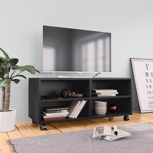 JUDYY TV-Schrank mit Rollen Schwarz 90x35x35 cm Holzwerkstoff, TV Lowboard, Fernsehschrank, Fernsehtisch, Fernseher Schrank, TV Sideboard, TV Board, TV Cabinet, TV Bank, TV Kommode