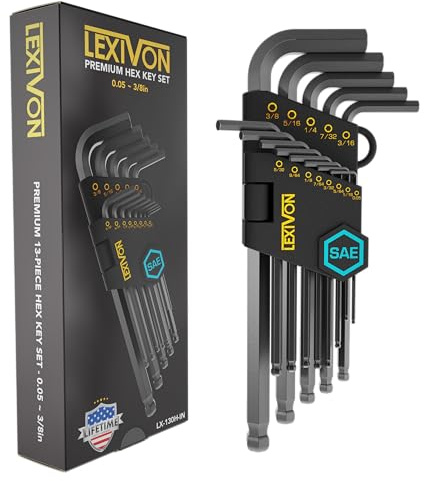 LEXIVON Allen Wrench Set, 13-Piece Premium SAE Hex Keys, L-Shaped Long Arm Ball End Design, Industrial-Grade S2 Alloy Steel (LX-130H-IN)