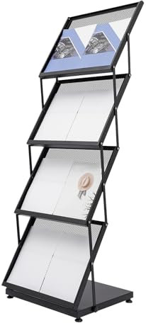 DCSYOG Prospektständer Faltbar Zeitungsständer A3 Katalogständer Tragbar Metall Bodenprospektständer Flyerständer Zeitschriftenständer Faltprospektständer Infoständer (Schwarz)