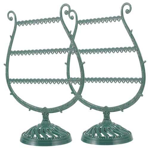 TOGEVAL 2pcs Wine Cup Shape Earring Holder Organizer Stand Jewelry Display Rack for Earrings and Necklaces Dark Green Finish, Jewelry Storage for Girls and Sellers