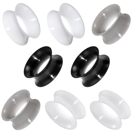 XIMAX 8PCS Thin Silicone Ear Gauges for Plugs Gauge Tunnels Double Flared Flexible Flesh Stretchers Expander Black White for Women Men 9/16