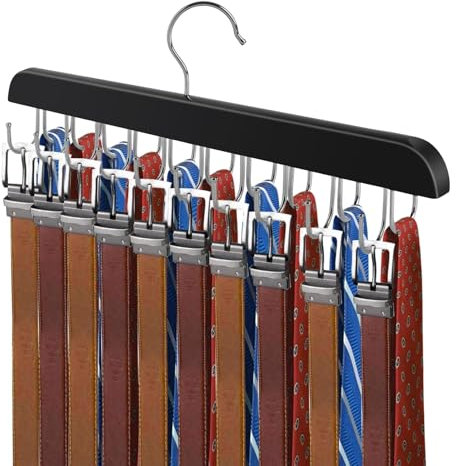 lomonmen Belt Hanger,Belt Hanger for Wardrobe,Belt Organiser with 20 Hooks Rotating,Tie Organiser for Belt Bra Tie Tank Top Closet Organizer and Storage