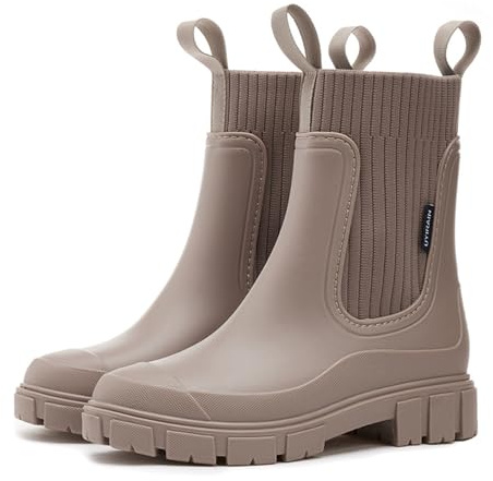 MIEHUIAI Botas de Agua Mujer Chelsea Impermeables Botas de Lluvia Botines de Caucho Comodos Antideslizante Zapatos de Jardin Rain Boots(Marron,40 EU)