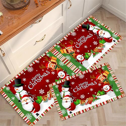 Highdi Küche Teppich rutschfest Küchenläufer Weihnachten Rot, Saugfähig Läufer Flu Teppich Küche Flur Teppich Läufer Waschbar Teppich Küche für Eingangsbereich Esszimmer (Rot,50x150cm)
