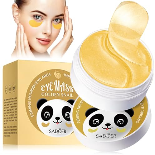 60 Pcs Snail Mucin Eye Patches, Hyaluron Augenpads Gold | Collagen Eye Pads mit Hyaluron & Schneckenschleimextrakt & Kollagen, Augenpads Gegen Falten, Tränensäcke