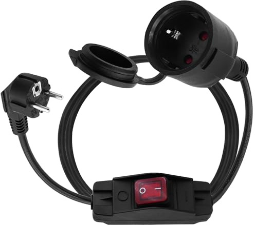 LANMINGLEL Schuko Verlängerungskabel mit Schalter 90 Grad Verlängerungskabel Outdoor mit Schuko Stecker,Netzkabel Steckdosenverlängerung Schwarz,16A 250V Stecker Auf Buchse IP44 Für Zuhause(90 Grad)