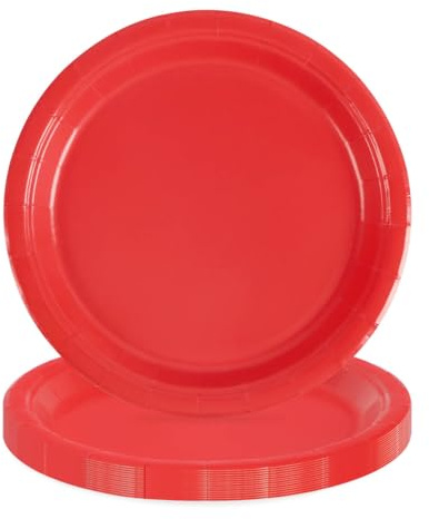 PARTY GO Lot de 16 assiettes en carton jetables pour dîner et dessert - Fournitures de fête pour remise de diplôme, vacances, mariage, fête d'anniversaire, fête prénatale, rouge
