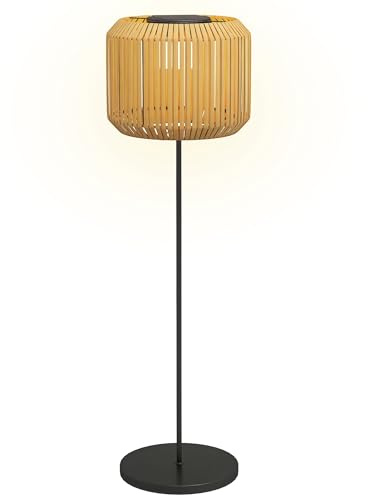 Outsunny Lampada Solare da Giardino con Illuminazione LED e Accensione Automatica, Lampada da Esterno in Acciaio e Rattan PE, Ø34x130 cm, Giallo