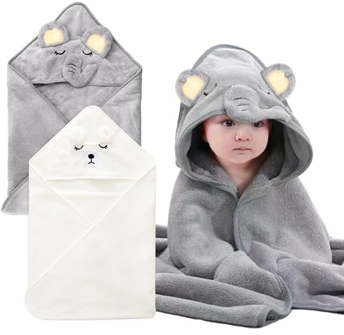 YJSDDNTY 2pcs Kapuzenhandtuch für Babys,80 X 80 cm Baby Handtuch Kapuze, Korallenvlies Baby Handtuch Kapuze für Neugeborene