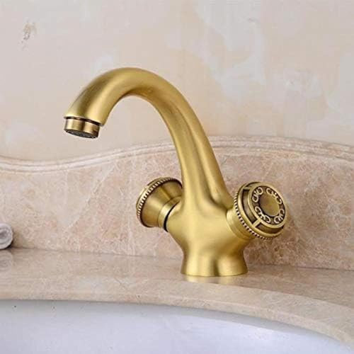Rubinetto per lavabo in Ottone Antico, Rubinetto per lavabo Dorato, Miscelatore per Acqua Calda e Fredda a Doppia Maniglia, lavabo da appoggio