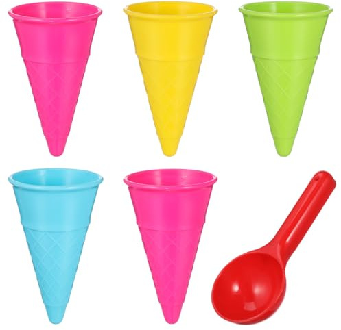 Toddmomy 6-Teiliges Sandspielzeug Eistüten Set, Bunte Eisförmchen mit Schaufel für Sandkasten & Strand, Eiswaffeln Sandformen Formspielzeug für Kinder, Leichtes Outdoor Sommer Förmchen Kit