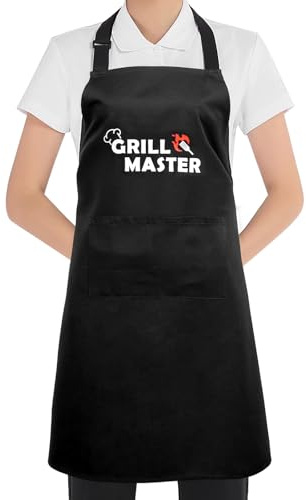 Mordx schürze küchenschürze Grillschürze kochschürze Mit 2Taschen ，Verstellbare waschbar Grill schürze Schwarz（85cmx70cm）