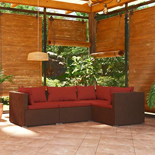 IKAYAA 4-TLG Gartensofa, Rattan Sofa, GartenLounge, Lounge Möbel Outdoor, Rattan Lounge Outdoor, Gartenmöbel Set, Garten Loungemöbel Set, mit Kissen Poly Rattan Braun