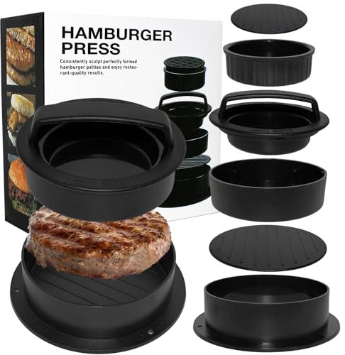 Prensa de Hamburguesas 3 en 1, Juego de Prensa para Hamburguesas, Hamburger Patty Maker Prensa de Rellena, Antiadherente, Prensa para con Mango de ABS, Herramienta de Cocina, Accesorios para Asar