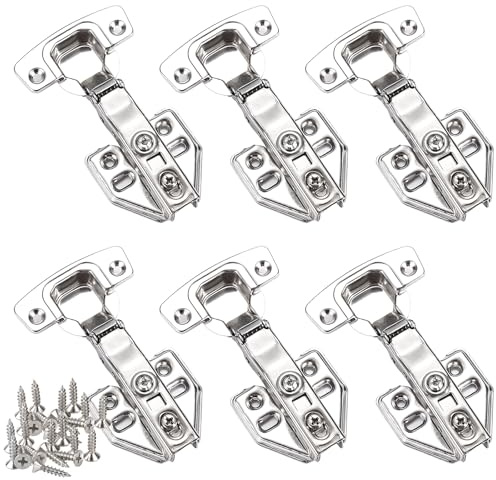 6 Stück Scharniere für Schranktüren Soft-Close 35 mm Eckanschlag 110°, Höhe-Distanz 1,2 mm mit Soft-Close Topfscharnier mit integriertem Dämpfer, Schranktüren, Küchenschränke, Möbel