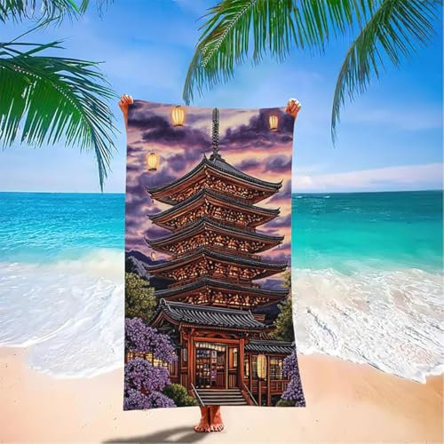 Telo Mare Grande 150x75cm Torre Telo Mare Microfibra Asciugatura Rapida Bagno Asciugamano da Spiaggia, Asciugamano Palestra Uomo Antisabbia Stuoia Spiaggia Assorbente per Palestra Viaggi - Viola E5-2